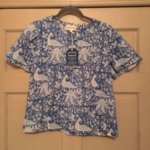 NWT Sohana Blue and White Patterned Top